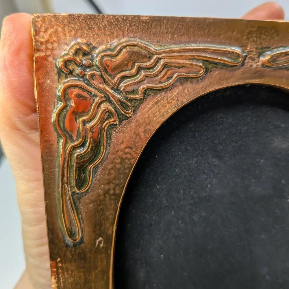 Vintage Art Nouveau Hammered Copper Picture Frame Repoussé Mission Style